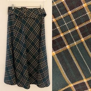 Massimo Fabbro Italy Green Tartan Plaid A-Line Midi skirt With Belt Women 6